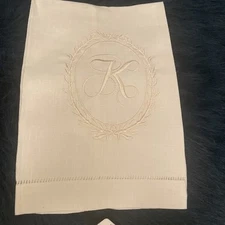 1 “K” MUDPIE 100% Toile The Guild LLC Linen Monogrammed Hand Towel