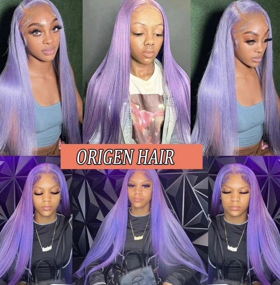Peluca única, 28 pulgadas, 100 % cabello humano, tono lila/púrpura, textura recta, cosplay Foto 4 de 4