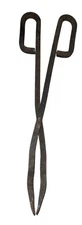 19th Century Wrought Iron Ember Tongs Old Dry Rusty Surface 19” Blacksmith Tool
