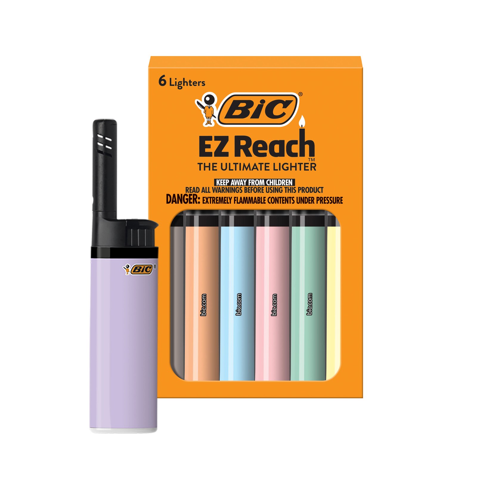 BIC EZ Reach Lighter, Pastel Series, 6 Pack (Assortment of C