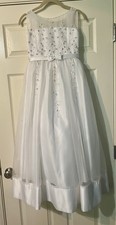 Morilee White Flower Girl Communion Embellish Long Dress Girls 13/14 *stain*