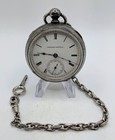 1886 Hampden Key Wind/Key Set Silver Pocket Watch With Chain - Running — photo 1