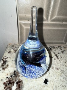 Murano Glass Ring Holder - Hand blown Venetian Art Deco Blue Ribbon Swirl Style