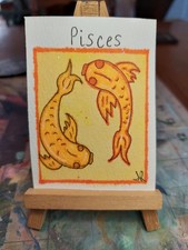 ACEO ATC Pisces Zodiac the Fish handdrawn handpainted miniature Horoscope
