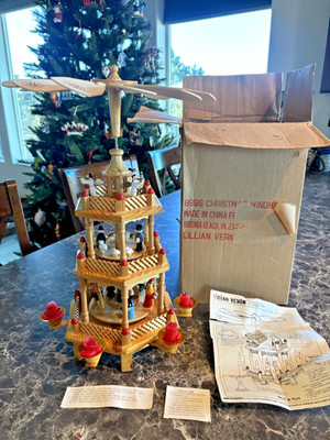Vintage German Style Christmas Carousel Windmill 8996 Lillian Vernon 17'' Tall