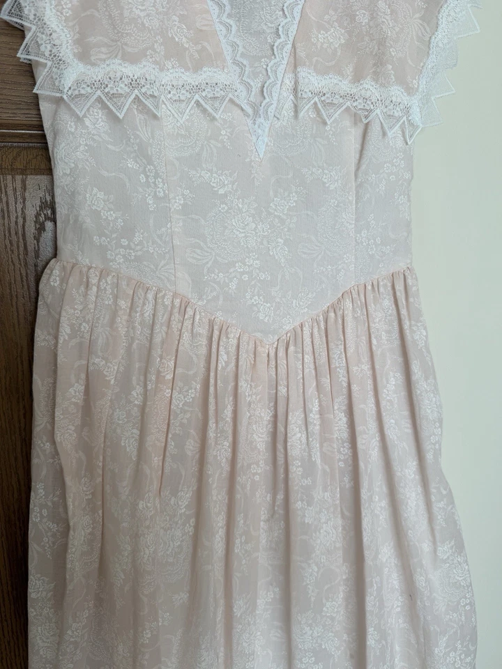 VTG Floral Pink Lace Cottage Core Gunne Sax Jessica McClintock Dress Size 9/10 - Image 3 of 4