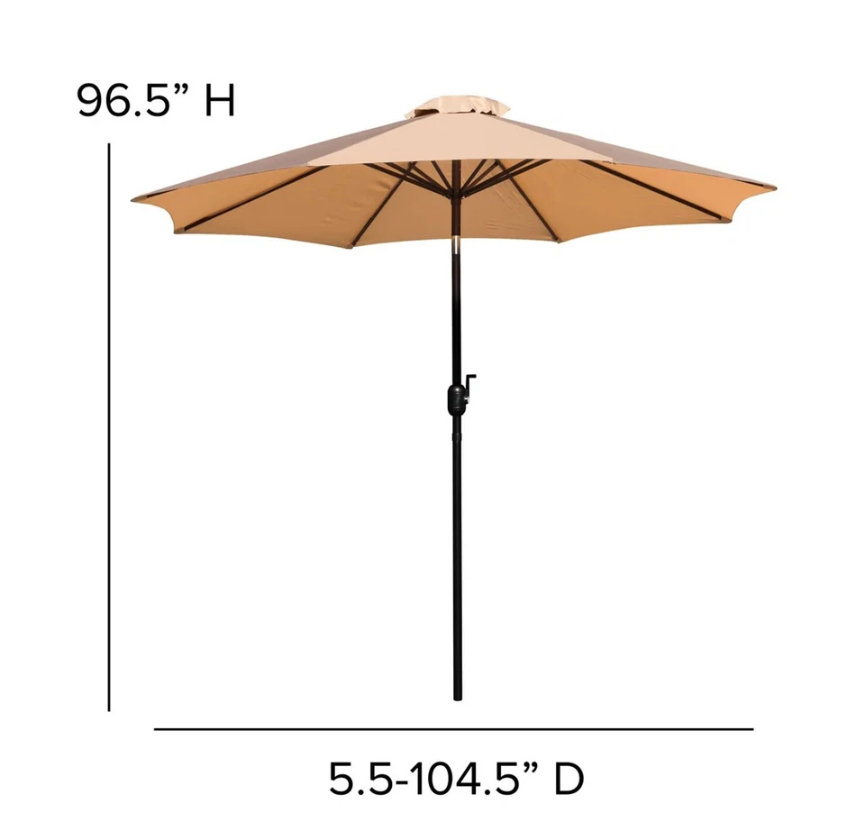 9 FT Outdoor Patio Round Umbrella Aluminum Pole Crank and Tilt Function Tan - Image 3 of 4
