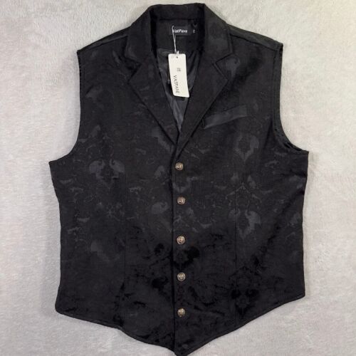 NWT Vatpave Vest Mens 2XL Black Paisley Gothic Steampunk Formal Suit Waist Coat