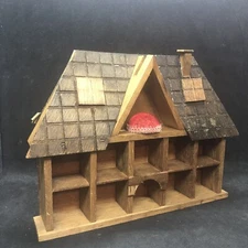 Vintage Thimble Display With Pin Cushion House Box Wall Hanging Holds 10 Wood