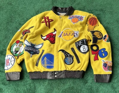 Jeff Hamilton Autograph NBA Collage Wool and Leather Jacket Yellow