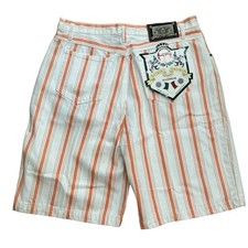 Vintage Denim Sergio Tacchini Shorts Sz 38 Men's Orange White Striped Jean 90s