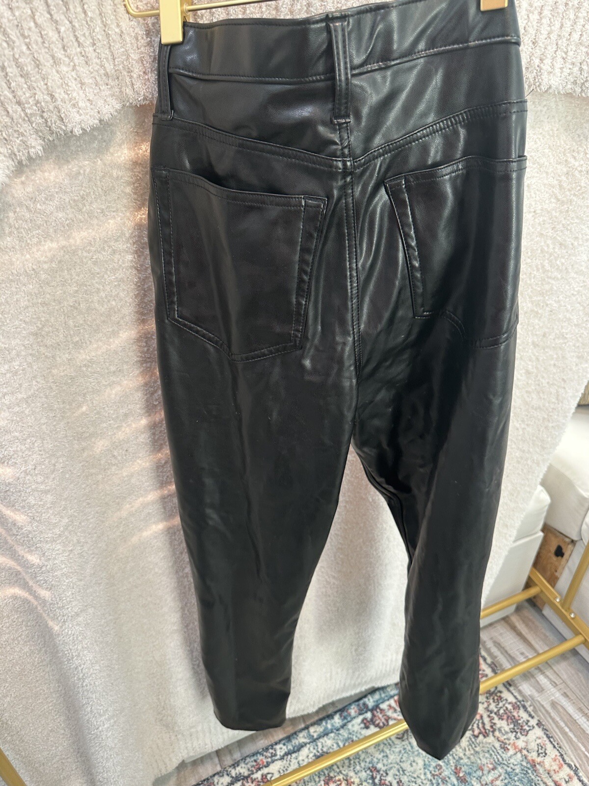 Abercrombie & Fitch Black  90s Straight Ultra High Rise Vegan Leather Pants 30