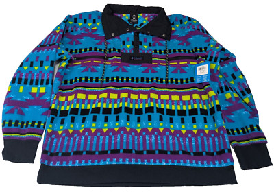 COLUMBIA Vintage Powder Keg Aztec Retro Pullover Fleece Sweater Men XL NEW