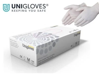 UNIGLOVES White Nitrile Disposable Gloves Box of 100 Uniglove Pearl _ Latex & Powder FREE