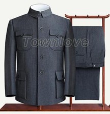 Chinese Style Mens Suit Coats Pants Shawl Collar Single Breasted Business Dress