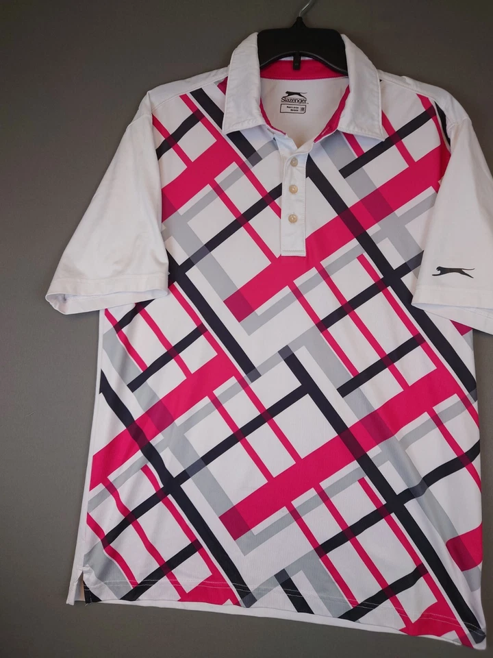 Рубашка-поло Slazenger с геометрическим узором и коротким рукавом с воротником для гольфа мужская размер средний - Изображение 2 из 4