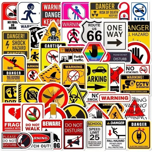 Warning Signs Cool Sticker Pack Decal Vinyl Guitar Luggage Skate Laptop