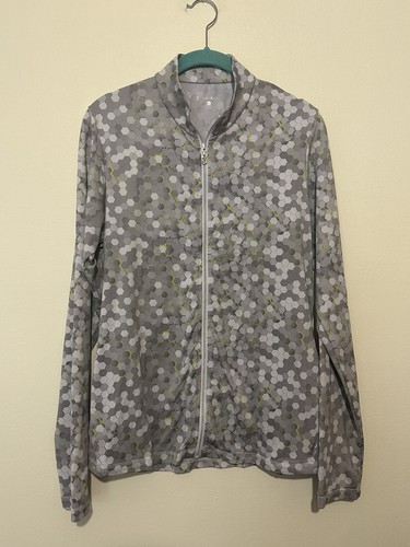 Sofibella UV  Womens Tennis Golf Jacket Size XL Gray Fluorescent Yellow Hexagon