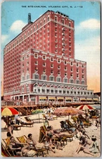 Atlantic City NJ New Jersey, The Ritz Carlton Hotel Sunbathing Beach Postcard