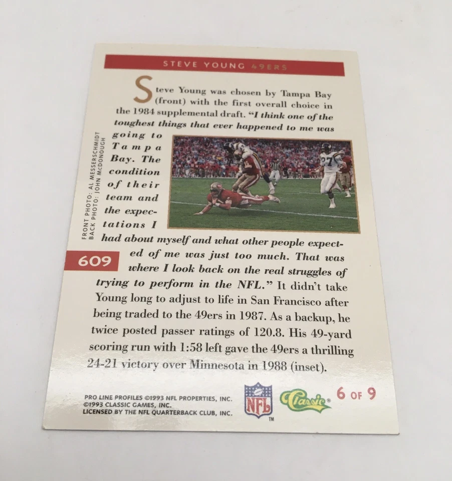 1993 Pro Line Profiles Bonus Steve Young Tampa Bay Buccaneers #6 of 9 HOF - Image 2 of 4