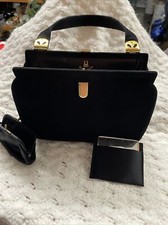 Bienen Davis Authentic Vintage Black Suede/Gold Accents Evening Handbag