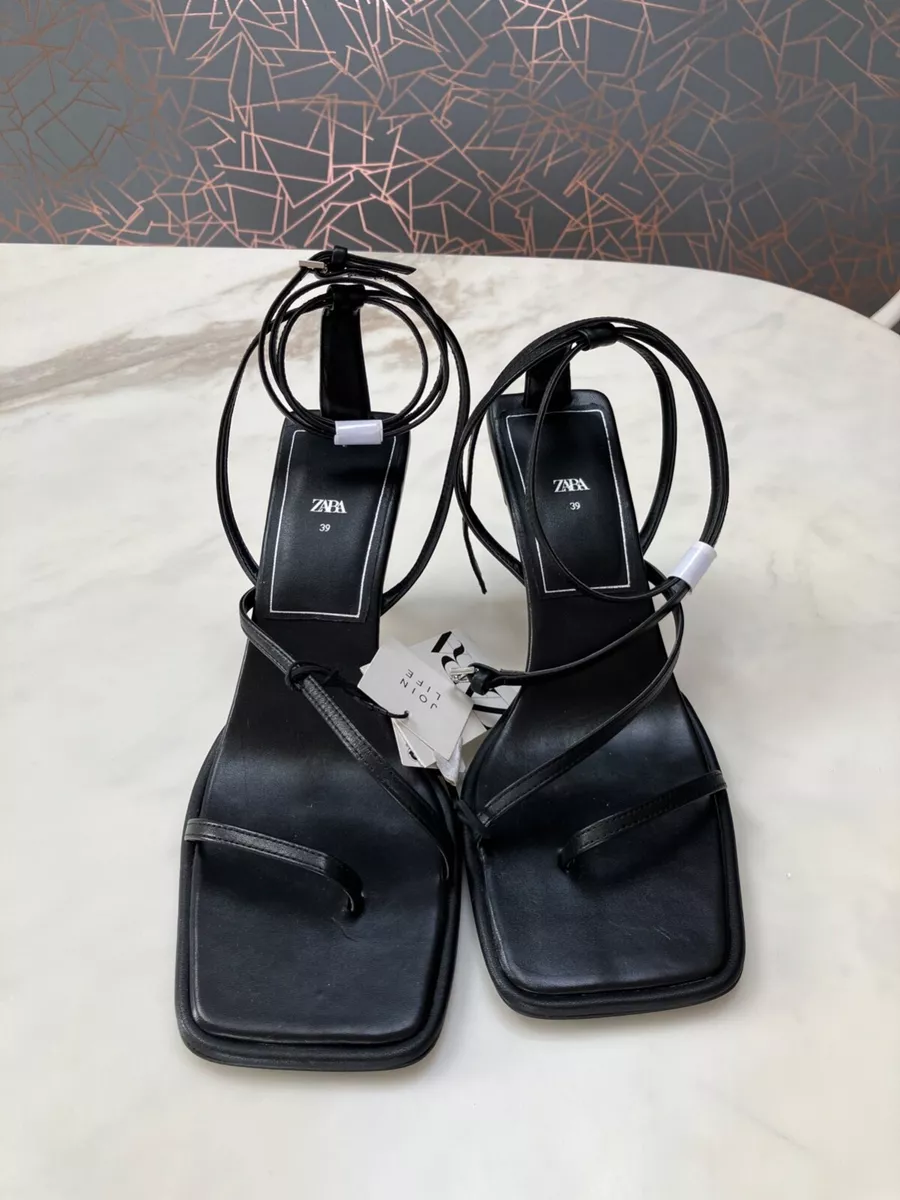 BNWT ZARA Black Leather Strappy High Heeled Sandals Size 6 39 eBay