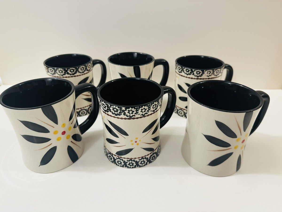 Set of 6 TEMPTATIONS By Tara Old World Black & Vivid Coffee Mugs Stoneware 16  Oz | eBay