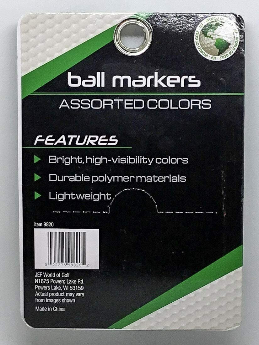 12 Count JEF WORLD OF GOLF Ball Markers Assorted NEON Colors 1" Mark Pink Green