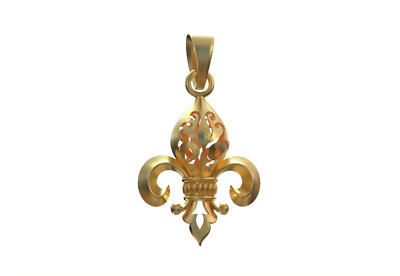 Solid 10k 14k Gold Lily flower Pendant Royal lily r Fleur de lys