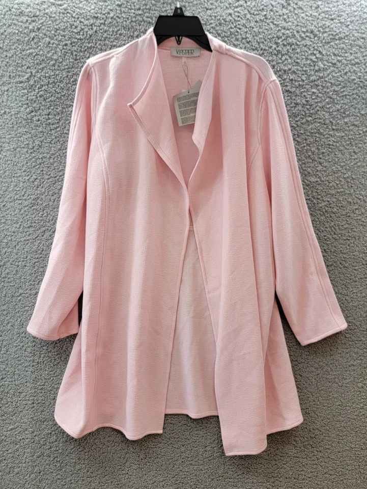Kasper Unlined Draped Collar Open-Front Jacket Women's XL Pink Long Sleeves - Image 2 of 4