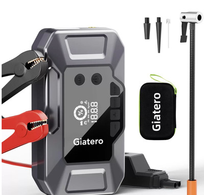 GIATERO Starthilfe Powerbank 4000A Kompressor 150PSI LCD USB QC3.0 LED