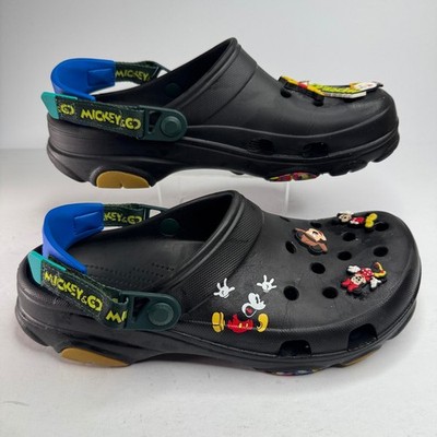 Crocs All-Terrain Clogs Disney Mickey & Co Black Mens Size 11 Jibbitz Charms