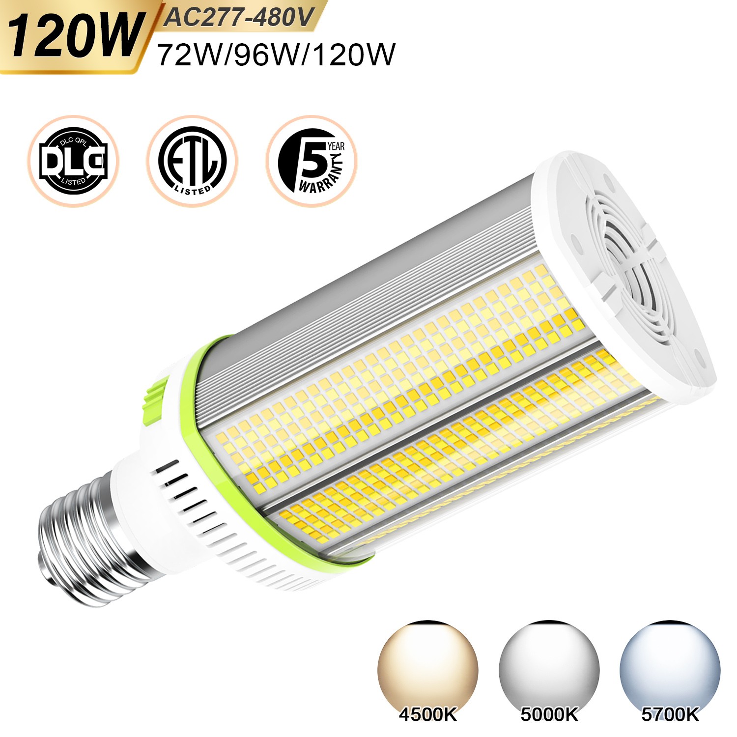 480V 120W LED Corn Light Bulb Adjustable Warehouse Parking lot Lighting 18,000LM