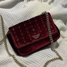 Victoria's Secret Women's Burgundy Quilted Studded Gold Chain Shoulder Bag