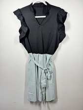 Ruffle Sleeve Tie Waist Midi Dress Green White Pin Stripe 3XL