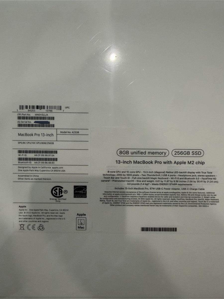 Apple MacBook Pro 13-inch M2 8GB RAM 256GB SSD Silver Brand New