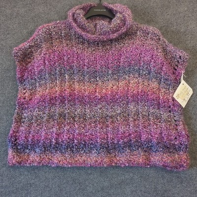 New Hand Knit Ombre Turtleneck Poncho Boho Eyelash Yarn Sweater