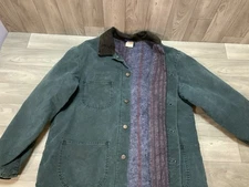 Vtg Dickies Blanket Lined Duck Chore Green Jacket Barn Large Corduroy Collar