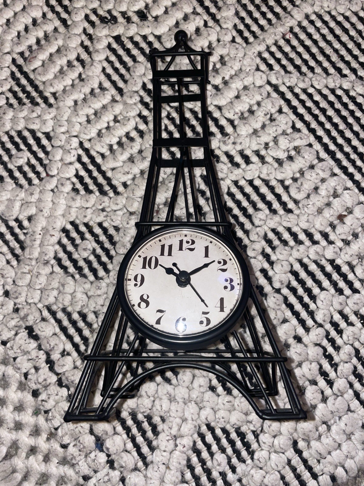 Eiffel Tower Shaped Black Metal Desk Clock 12 Inch Analog Quartz Paris Theme