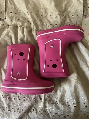 Girls Pink Crocs Rain boots Waterproof Durable Size J 2