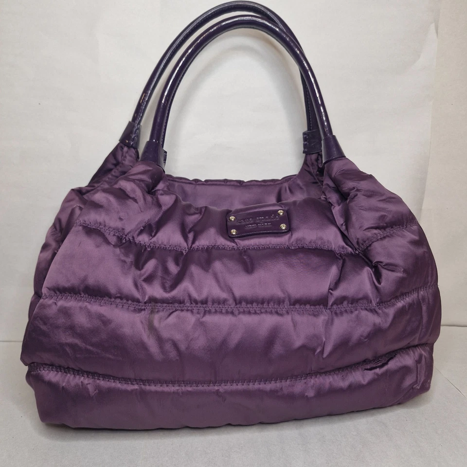 Kate Spade Quilted Nylon Purple Bag Enamel and Leather Handle Good Condition - Image 2 of 4