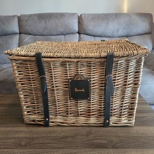 Harrods Extra Large Luxury Lined Wicker Hamper Basket Leather & Rose Gold