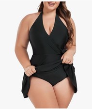 Ocean Blues Women's swimsuit V-Neck One Piece Swim dress Halter Wrap size 3XL