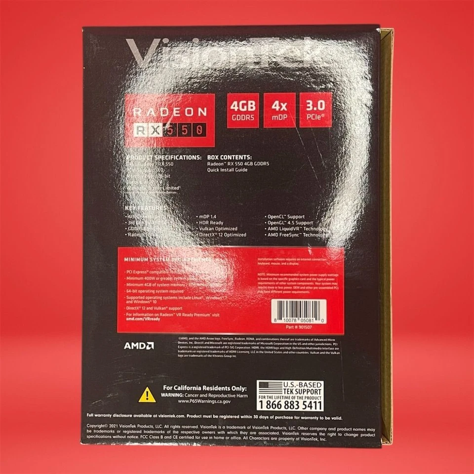 VisionTek AMD Radeon RX 550 4GB GDDR5 Graphics Card 4x Mini DP - Image 2 of 4