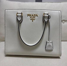 Prada Saffiano Leather Convertible Handbag White Crossbody Shoulder Preowned