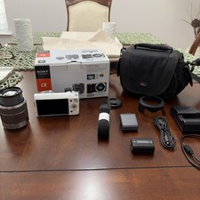 Sony Alpha NEX-5N Digital Camera White W/ 18-55mm Lens, Flash, Battery, Case,etc