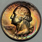 1955-D Washington Quarter, Gem BU, Monster Rainbow Toner! Silver