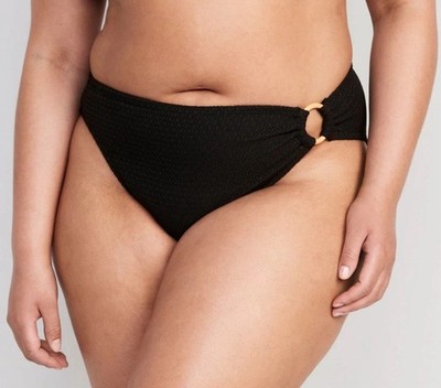 Mid-Rise O-Ring Crochet-Knit French-Cut Bikini Swim Bottoms Black 4XL Old Navy
