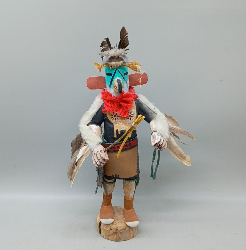 Feathered Kachina Style Figurine on Wood Base