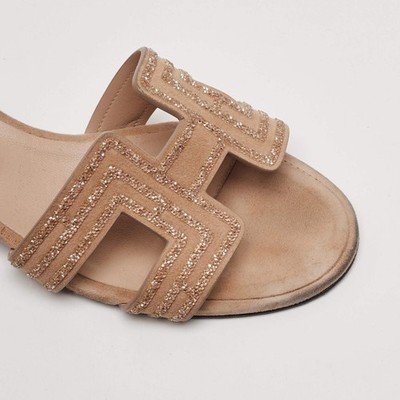 Hermes Oasis Size 39 Orange Suede Crystal Embellished Slide